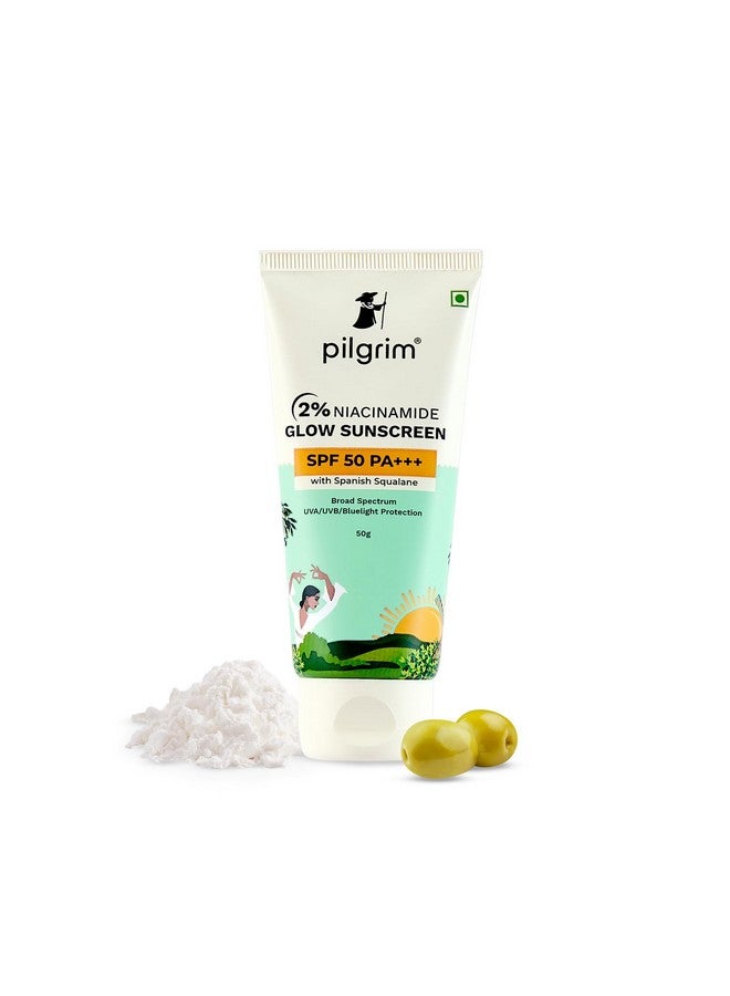 PILGRIM 2% Niacinamide Glow Sunscreen Spf 50 +++ For Men And Women With Spanish Squalane | Enhances Glow, Broad Spectrum, Non-Greasy, No White Cast & Prevents Tanning | All Skin Types | 50 Gm - Image 1