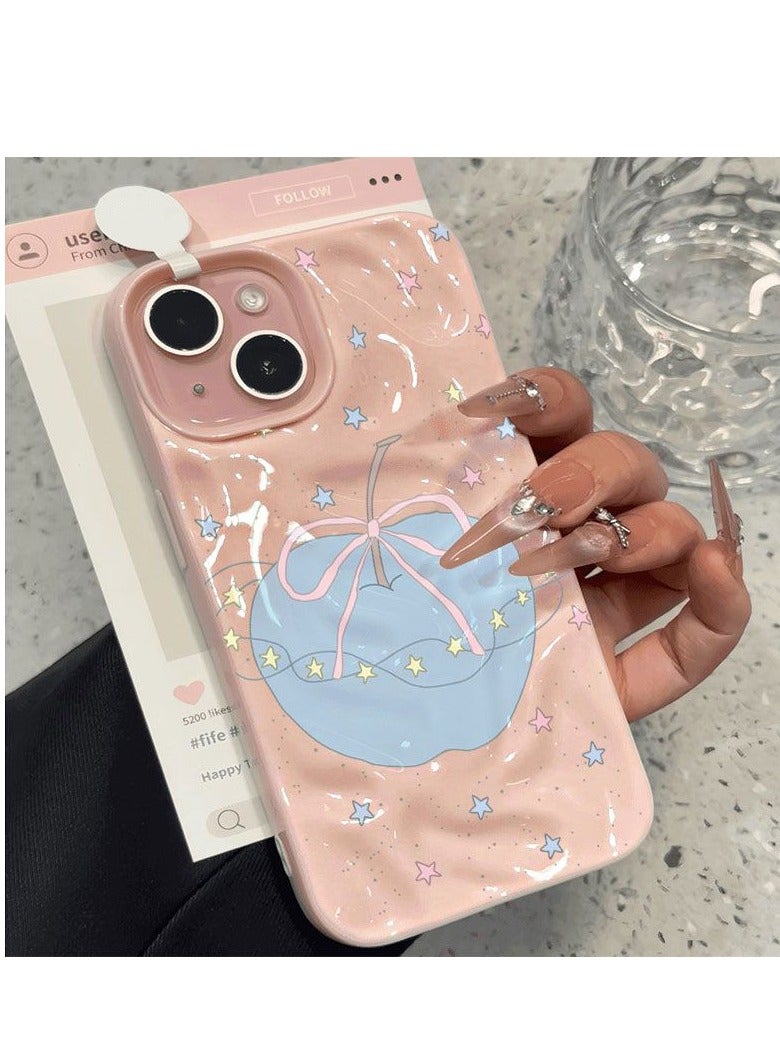 NIBEMINENT Star Blue Apple Protective TPU Case Cover For IPhone 15 Plus, Pink