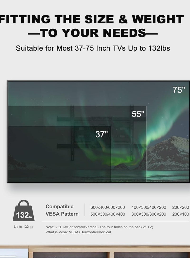 ELTRAZONE Full Motion TV Wall Mount Articulating Swivel Extension Arm Fit Most 37-75 inch TV up to 132lbs Max VESA 600x400mm - Image 3