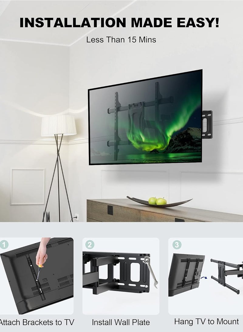 ELTRAZONE Full Motion TV Wall Mount Articulating Swivel Extension Arm Fit Most 37-75 inch TV up to 132lbs Max VESA 600x400mm - Image 4