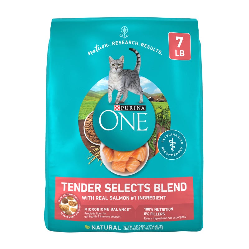 Purina ONE Natural Dry Cat Food, Tender Selects Blend With Real Salmon - 7 lb. Bag - Image 1