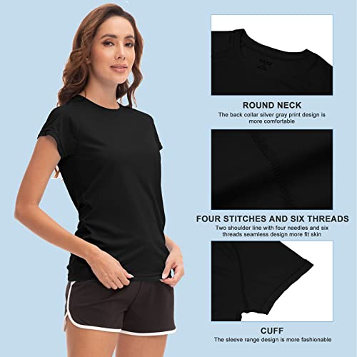MEETWEE Women Rash Guard Short Sleeve T-Shirts Quick Dry Swim Shirt UPF 50+ UV Sun Protection Lightweight Workout Swim Top Black - Image 3