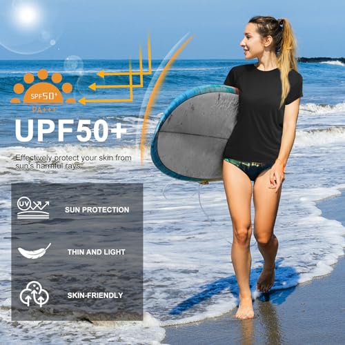 MEETWEE Women Rash Guard Short Sleeve T-Shirts Quick Dry Swim Shirt UPF 50+ UV Sun Protection Lightweight Workout Swim Top Black - Image 4