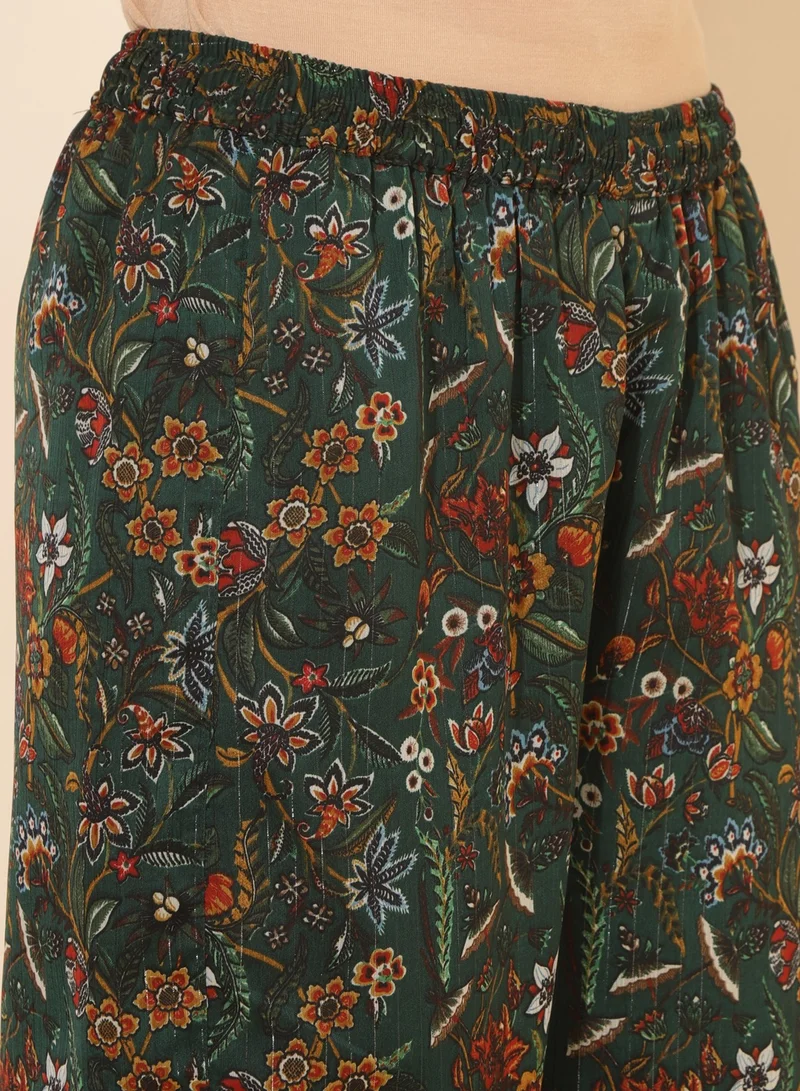kolaba Green Chiffon Floral Printed Kurti With Pant Set
