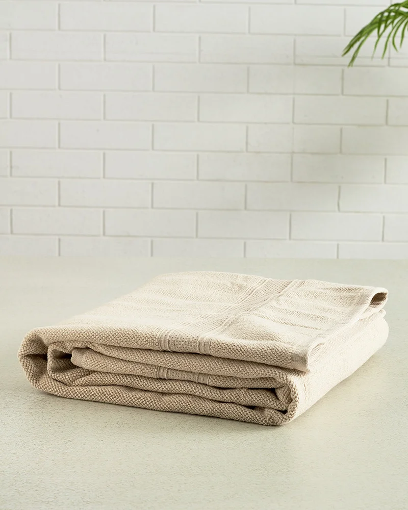 Redtag Beige Textured Cotton Beach Towel
