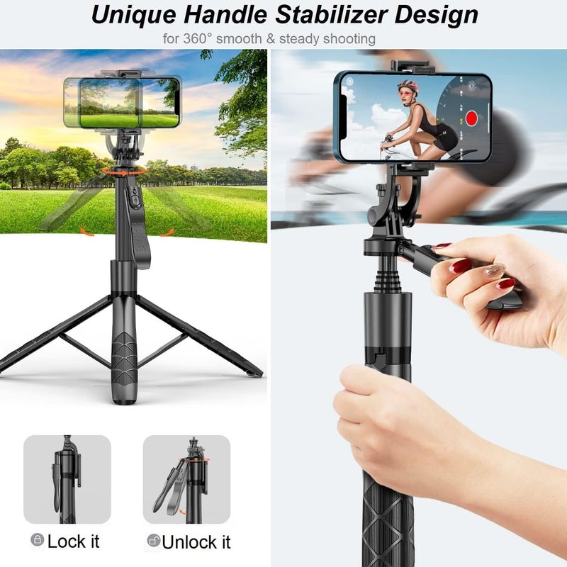 Hold Up Selfie Stick Tripod 61" All in One Extendable Mobile Selfie Stick Tripod Stand with Wireless Remote 360° Rotation for iPhone and Android Phone Selfies, Video Recording. - Image 5