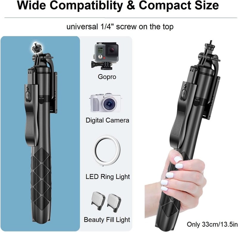 Hold Up Selfie Stick Tripod 61" All in One Extendable Mobile Selfie Stick Tripod Stand with Wireless Remote 360° Rotation for iPhone and Android Phone Selfies, Video Recording. - Image 2