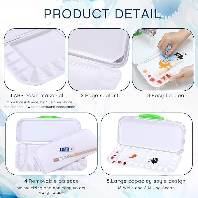 53 Arts Airtight 20 Well Watercolor Folding Palette with 2 Mixing Areas and a Removable Clear Tray, Colour Mixing Pallet, Painting Accessories, Color Plate, Acrylic Paint Tray for Painting - Image 5