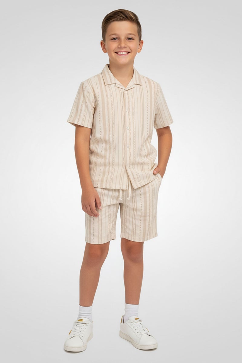 Ocean Pacific Kids Boy 2 Pcs Stripe Shirt And Bottom Set, Beige - Image 1