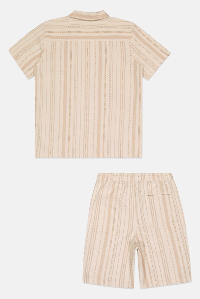 Ocean Pacific Kids Boy 2 Pcs Stripe Shirt And Bottom Set, Beige - Image 3
