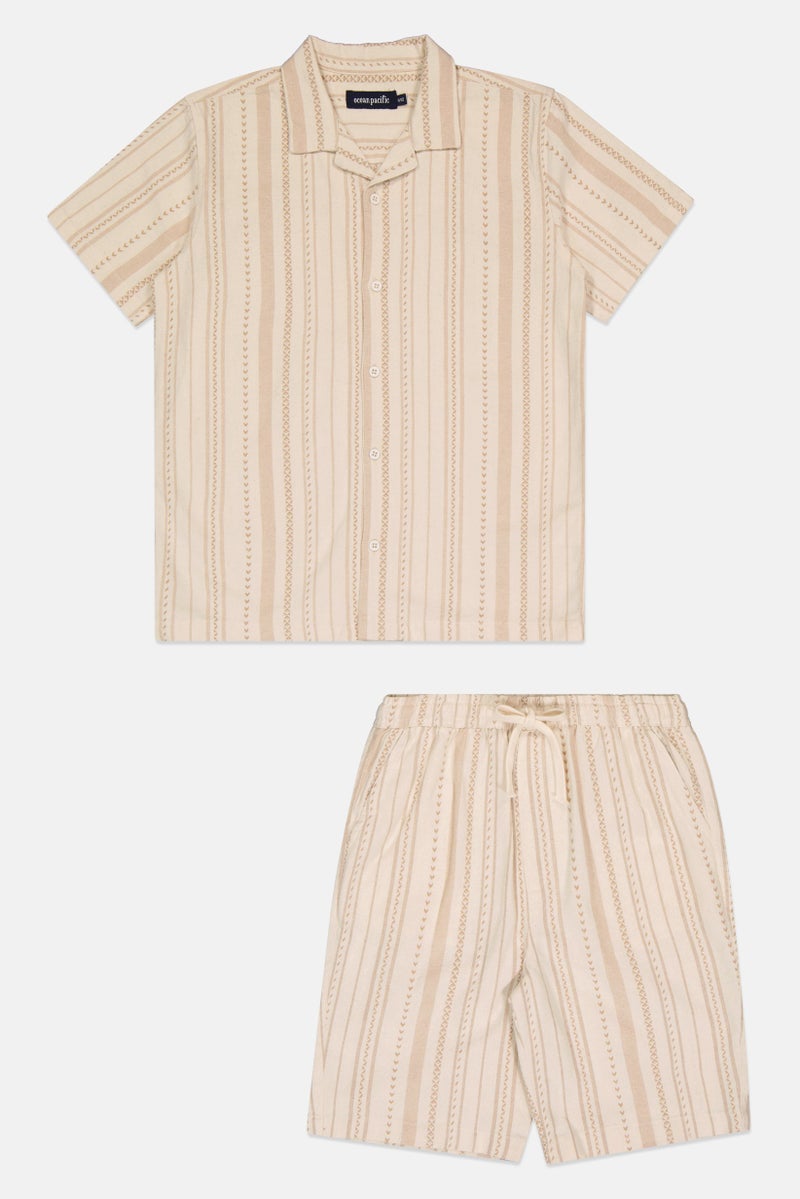 Ocean Pacific Kids Boy 2 Pcs Stripe Shirt And Bottom Set, Beige - Image 2