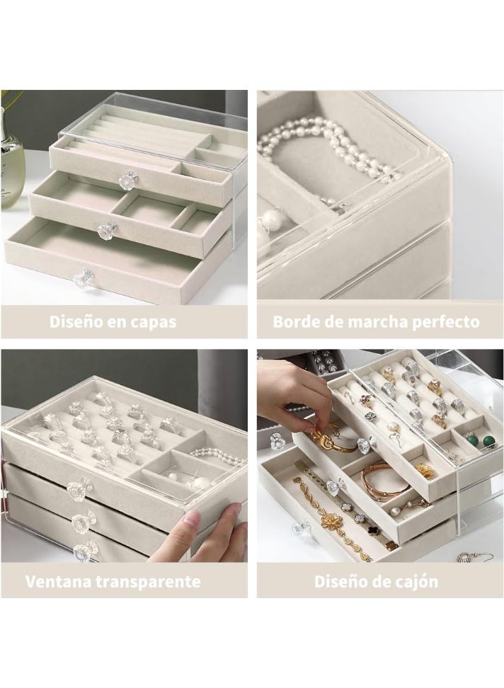 صندوق منظم اكسسوارات اكليرك حافظة مجوهرات ومكياج ومستحضرات تجميل منظم للنساء مكون من 3 طبقات ، حامل للسلاسل والحلقان والأساور والخواتم والساعات، لون بيج مخمل ناعم، منظم اكسسوارات، مخمل، صندوق مجوهرات مكون من ثلاث طبقات لتخزين الأقراط والأساور والخواتم والقلائد والساعات، منظم صندوق المجوهرات كبير 3 طبقات، صندوق مجوهرات مخملي، منظم مجوهرات مع قفل، حامل عرض المجوهرات لساعات الماكياج والقلادة ، علبة للاكسسوارات والمكياج، تنظيم اكسسوارات وفرش مكياج، منظم ذهب وفضة واكسسوارات - Image 4