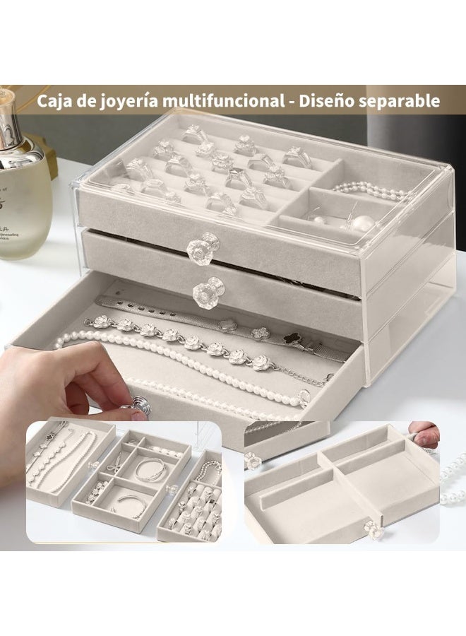 صندوق منظم اكسسوارات اكليرك حافظة مجوهرات ومكياج ومستحضرات تجميل منظم للنساء مكون من 3 طبقات ، حامل للسلاسل والحلقان والأساور والخواتم والساعات، لون بيج مخمل ناعم، منظم اكسسوارات، مخمل، صندوق مجوهرات مكون من ثلاث طبقات لتخزين الأقراط والأساور والخواتم والقلائد والساعات، منظم صندوق المجوهرات كبير 3 طبقات، صندوق مجوهرات مخملي، منظم مجوهرات مع قفل، حامل عرض المجوهرات لساعات الماكياج والقلادة ، علبة للاكسسوارات والمكياج، تنظيم اكسسوارات وفرش مكياج، منظم ذهب وفضة واكسسوارات - Image 3