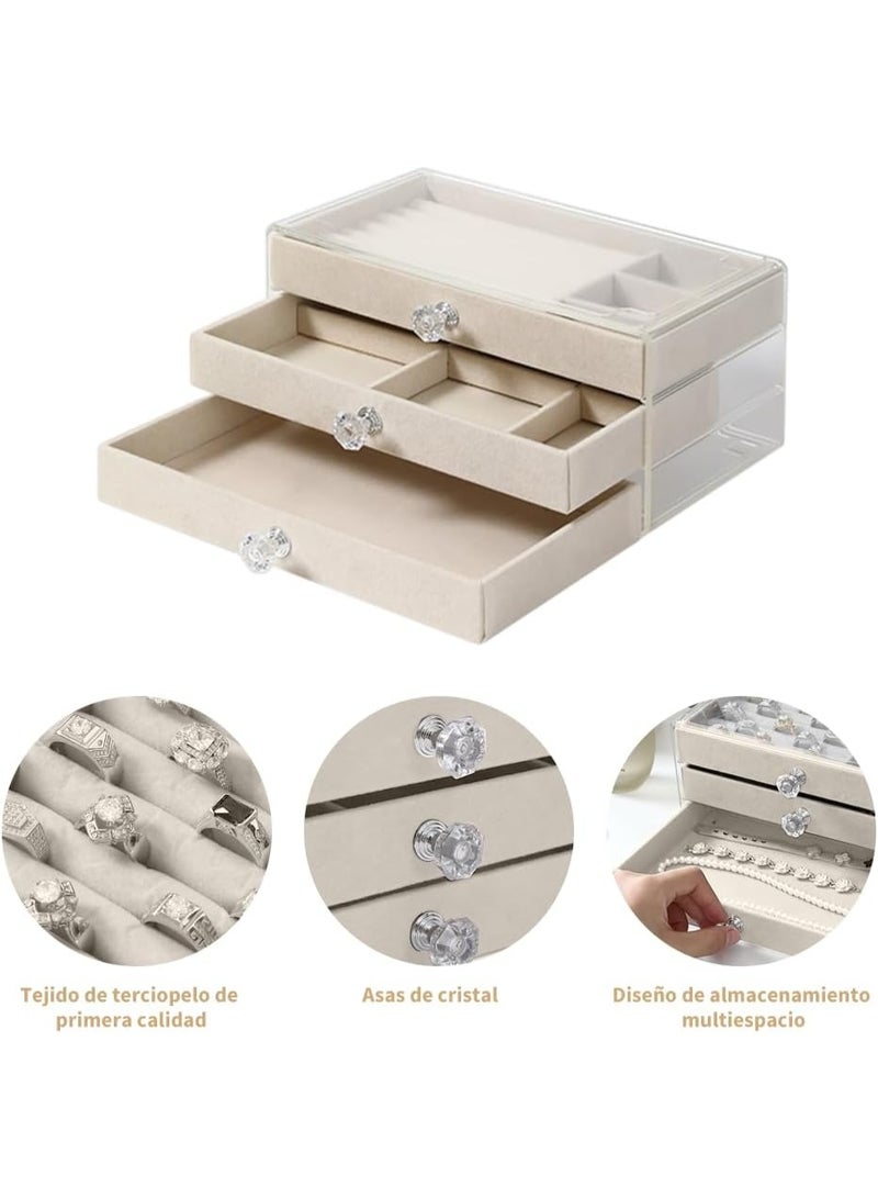 صندوق منظم اكسسوارات اكليرك حافظة مجوهرات ومكياج ومستحضرات تجميل منظم للنساء مكون من 3 طبقات ، حامل للسلاسل والحلقان والأساور والخواتم والساعات، لون بيج مخمل ناعم، منظم اكسسوارات، مخمل، صندوق مجوهرات مكون من ثلاث طبقات لتخزين الأقراط والأساور والخواتم والقلائد والساعات، منظم صندوق المجوهرات كبير 3 طبقات، صندوق مجوهرات مخملي، منظم مجوهرات مع قفل، حامل عرض المجوهرات لساعات الماكياج والقلادة ، علبة للاكسسوارات والمكياج، تنظيم اكسسوارات وفرش مكياج، منظم ذهب وفضة واكسسوارات - Image 2