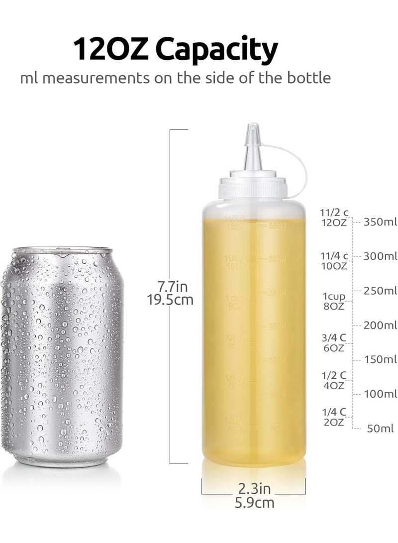 12oz Condiment Squeeze Bottles: Food-Grade Sauce Bottle with Twist on Cap and Measurement, Leakproof Squirt Reusable Clear Oil Container Dispenser for Ketchup, BBQ, Salad, Dressing (Set of 6)  - Image 3