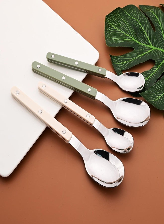Snplowum 8-piece Dessert Spoons, Salad Spoons Mirror Polish Stainless Steel Spoon Set, For Dining Hotel Bar Family Daily Use, Retro White Silver, 6.81 Inch - Image 2