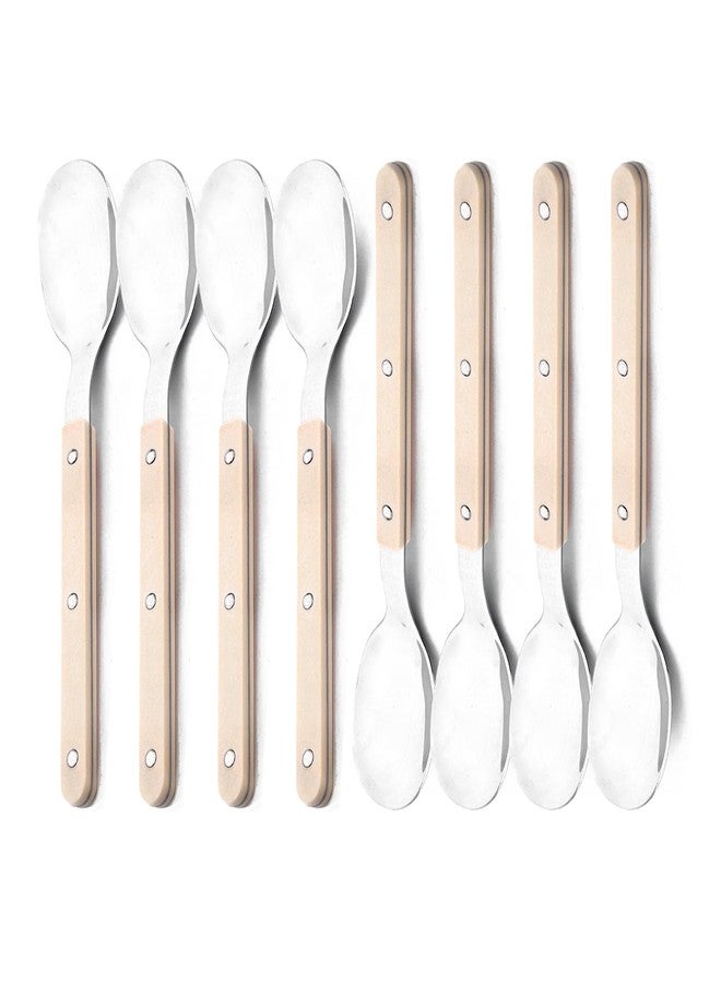 Snplowum 8-piece Dessert Spoons, Salad Spoons Mirror Polish Stainless Steel Spoon Set, For Dining Hotel Bar Family Daily Use, Retro White Silver, 6.81 Inch - Image 1