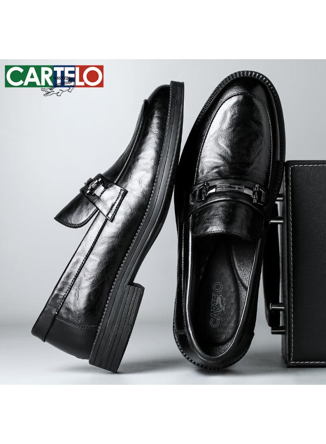 Cartelo Men's Casual Leather Slip-on Business Shoes Soft Bottom Breathable Men's Loafers 9893 Black Size 41 - Image 5
