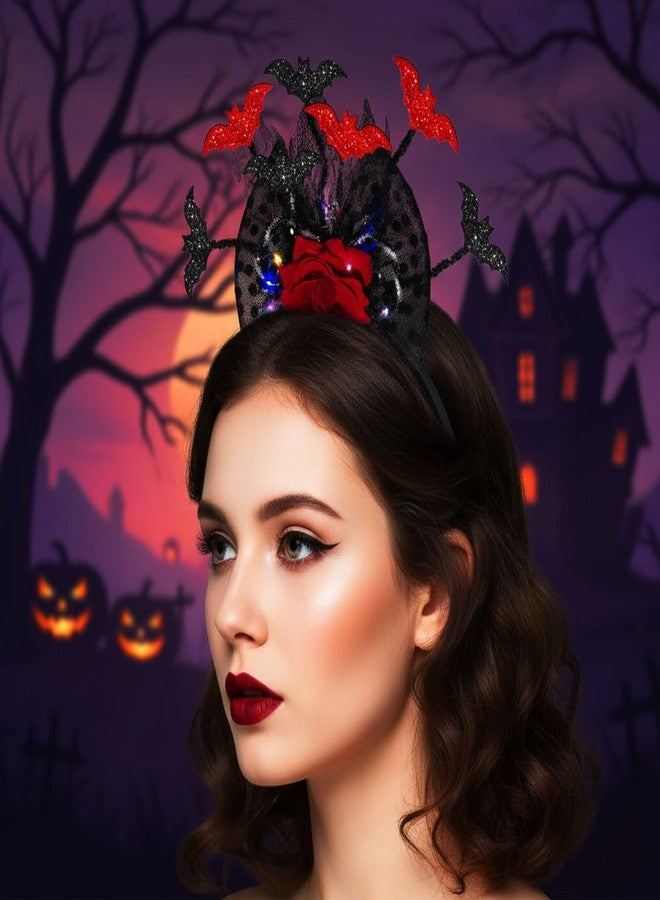 ووي طوق شعر Woeoe مزين بالزهور للهالوين، طوق شعر أحمر على شكل خفاش، مناسب ليوم الموتى، بنمط قوطي للنساء، مثالي لأزياء التنكر والحفلات الصاخبة. - Image 4