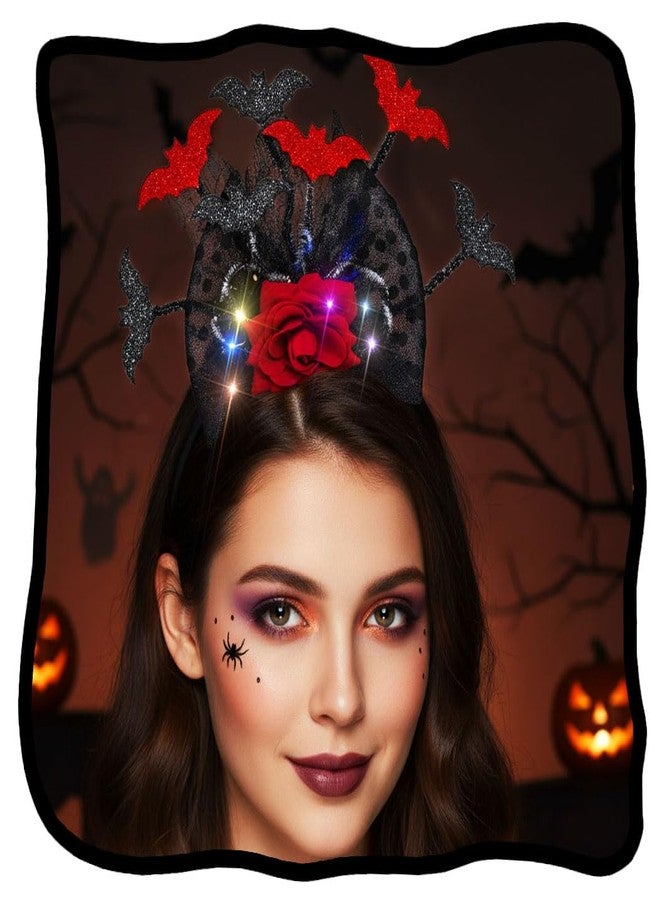 ووي طوق شعر Woeoe مزين بالزهور للهالوين، طوق شعر أحمر على شكل خفاش، مناسب ليوم الموتى، بنمط قوطي للنساء، مثالي لأزياء التنكر والحفلات الصاخبة. - Image 1