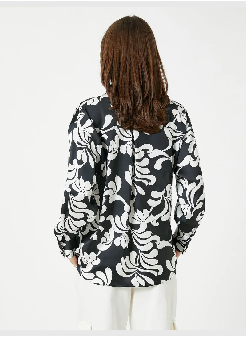 كوتون Floral Satin Shirt Pocket Detail