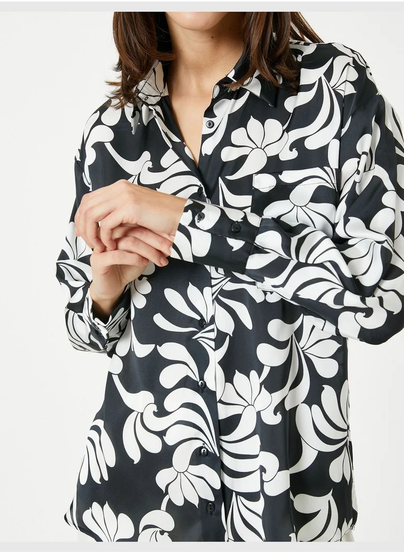 كوتون Floral Satin Shirt Pocket Detail