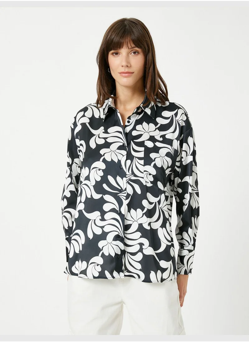 كوتون Floral Satin Shirt Pocket Detail