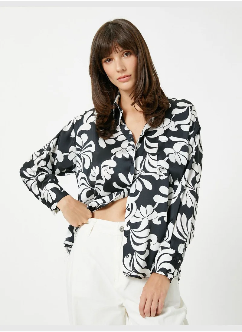 KOTON Floral Satin Shirt Pocket Detail