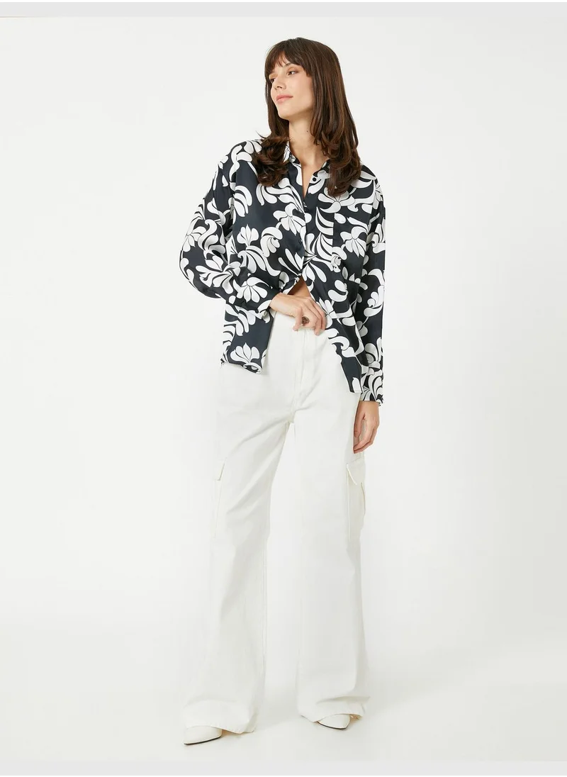 كوتون Floral Satin Shirt Pocket Detail