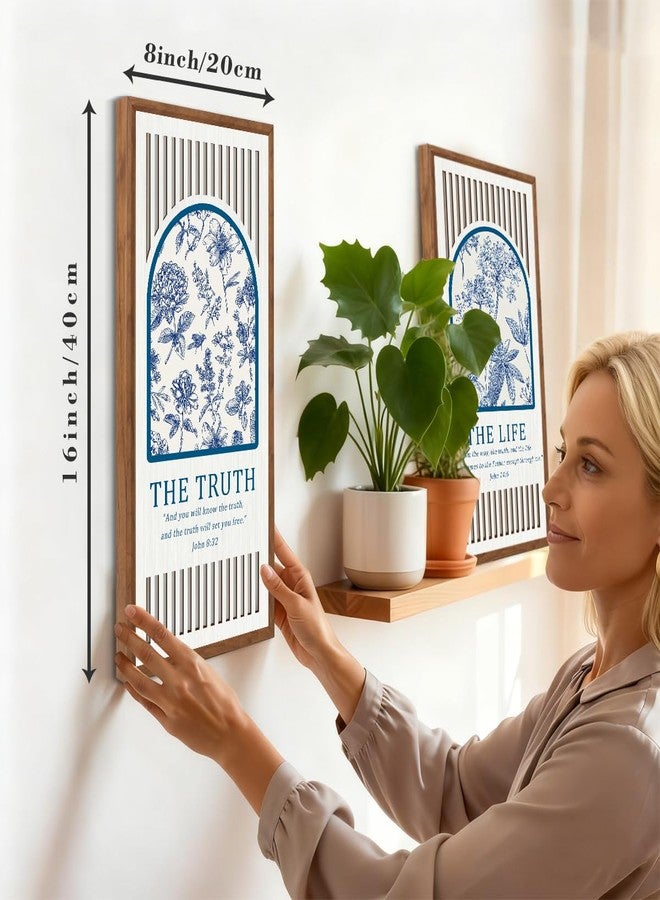BINCUE Jesus Wall Art Flower,Christian Bible Wall Art Florals,Bible Verse Artwork,Blue White Flower Hanging Decor,Modern Scripture Wood Wall Decor for Living Room Bedroom Home 8x16 Inch Set of 3 - Image 2