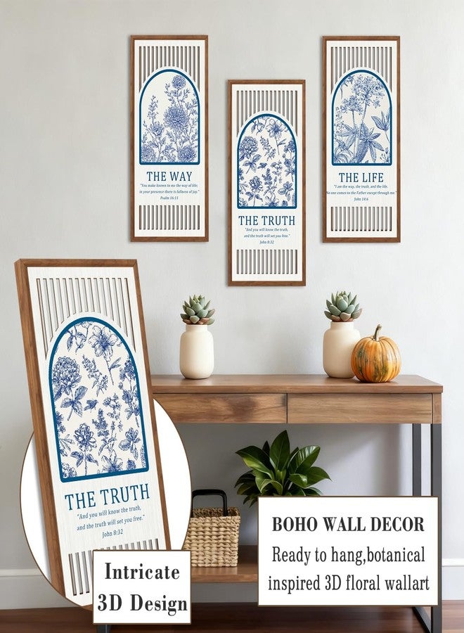 BINCUE Jesus Wall Art Flower,Christian Bible Wall Art Florals,Bible Verse Artwork,Blue White Flower Hanging Decor,Modern Scripture Wood Wall Decor for Living Room Bedroom Home 8x16 Inch Set of 3 - Image 3
