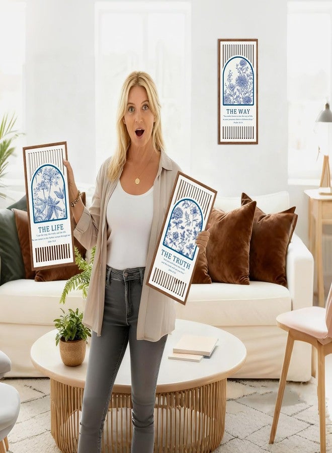 BINCUE Jesus Wall Art Flower,Christian Bible Wall Art Florals,Bible Verse Artwork,Blue White Flower Hanging Decor,Modern Scripture Wood Wall Decor for Living Room Bedroom Home 8x16 Inch Set of 3 - Image 5