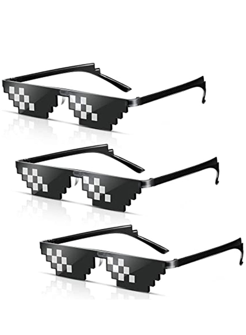 KASTWAVE 3 أزواج من نظارات شمسية من Thug life Pixel، نظارات شمسية بلاستيكية رائعة من Thug، إكسسوارات حفلات للأطفال والكبار، باللون الأسود - Image 1