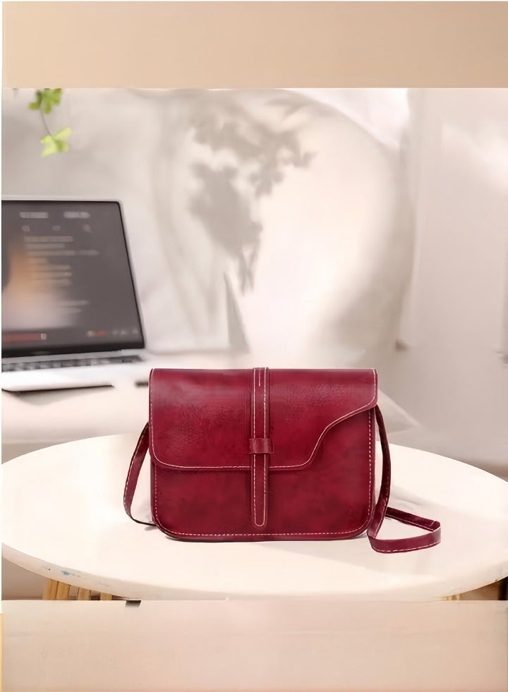 Women Shoulder Handbags，Small Square Soft PU Leather Crossbody Bags，Women Leather Flap Chain Shoulder Mini Bags,Spring Women's Shoulder Bag Crossbody Bag Solid Color Simple,Vintage Red - Image 1