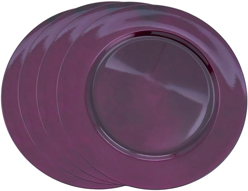 Fennco Styles Classic Rustic Design Holiday Decorative Charger Plates 13 Round Set of 4 Eggplant - Image 1