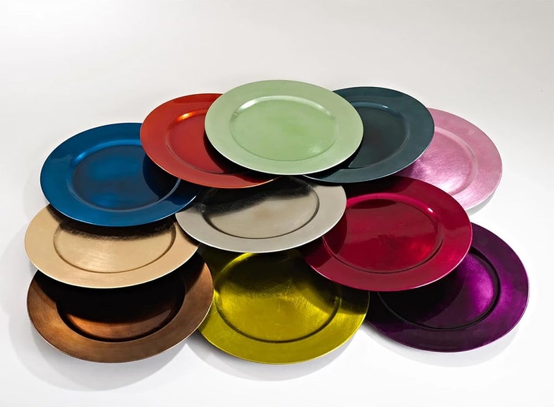 Fennco Styles Classic Rustic Design Holiday Decorative Charger Plates 13 Round Set of 4 Eggplant - Image 3