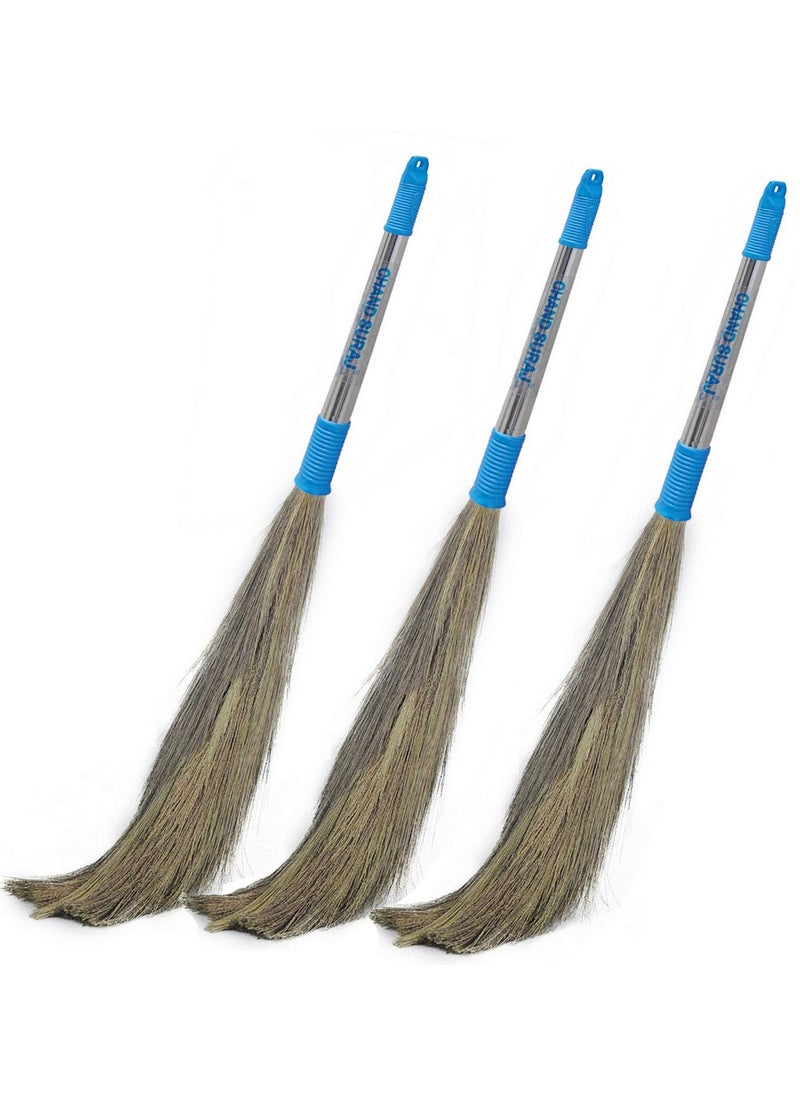 CHAND SURAJ CHAND SURAJ Natural Grass and Stainless Steel 3 Pcs Pack of Stella Brooms for Floor Cleaning Multicolour Full Hard_Floor Stainless_Steel Natural Grass 