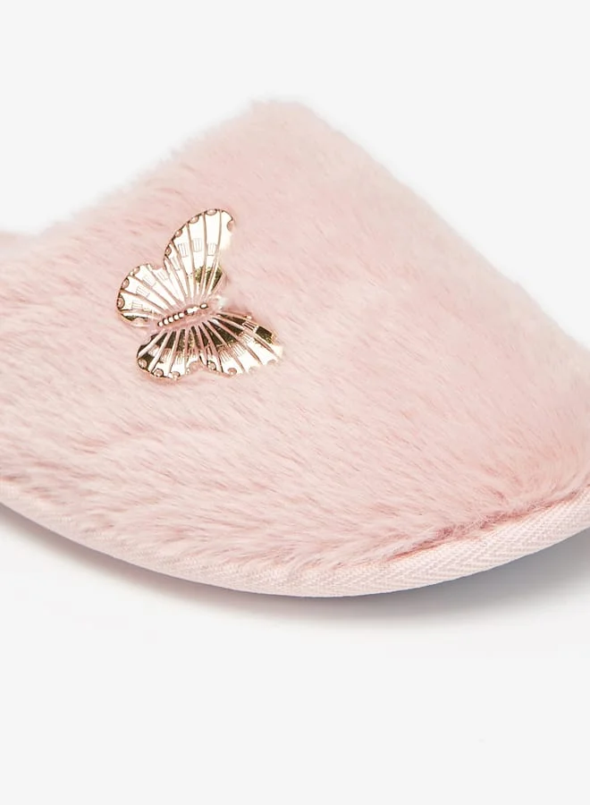 Cozy Girls Butterfly Accent Mule Slip-On Bedroom Slippers
