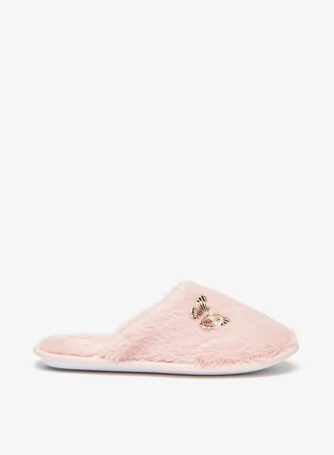 Cozy Girls Butterfly Accent Mule Slip-On Bedroom Slippers