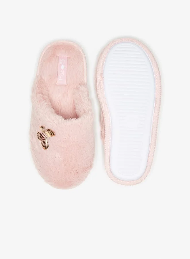 Cozy Girls Butterfly Accent Mule Slip-On Bedroom Slippers