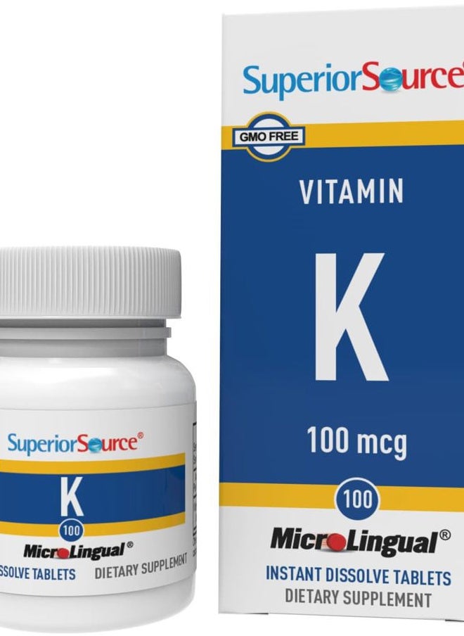 Superior Source Vitamin K 100 mcg - Bone Strength & Health Support Supplement - Vitamin K Supplement Aids Blood Health & Calcium Absorption - 30 Sublingual Dissolving Tablets  - Image 1
