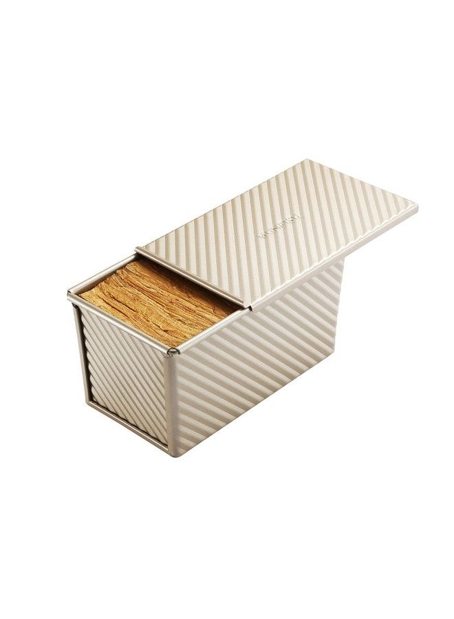 monfish Pullman Loaf Pan Loaf Pan W Lid Wavy Nonstick Toast Mold Loaf Bread Baking Pan Champagne Gold (8.5X4.75X4.5) - Image 2