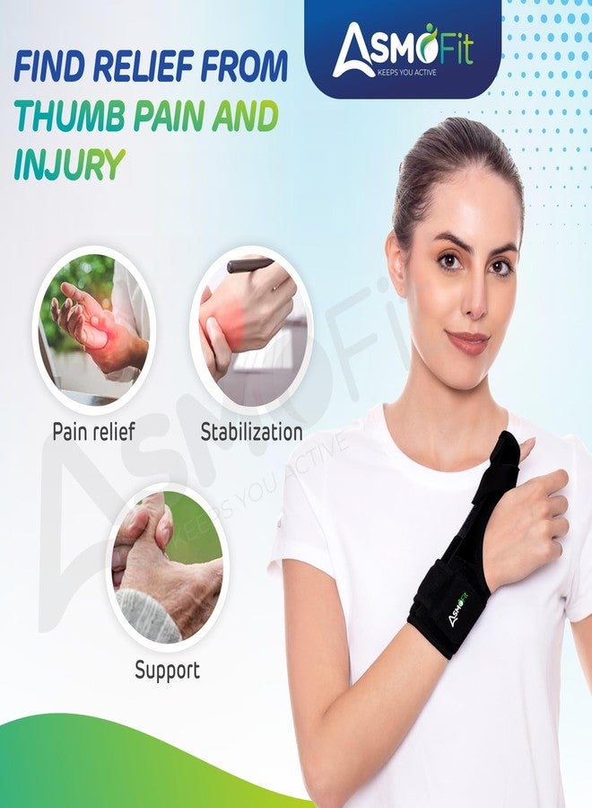 Asmofit جبيرة إبهام أسموفيت | دعامة إبهام قابلة للتعديل وجيدة التهوية للرجال والنساء | مثبت إبهام بمقاس موحد لتخفيف آلام التهاب المفاصل والأوتار والتعافي من الإصابات | عبوة من قطعة واحدة (أسود) - Image 2