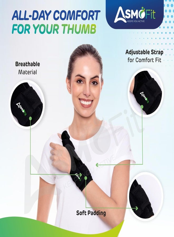 Asmofit جبيرة إبهام أسموفيت | دعامة إبهام قابلة للتعديل وجيدة التهوية للرجال والنساء | مثبت إبهام بمقاس موحد لتخفيف آلام التهاب المفاصل والأوتار والتعافي من الإصابات | عبوة من قطعة واحدة (أسود) - Image 3