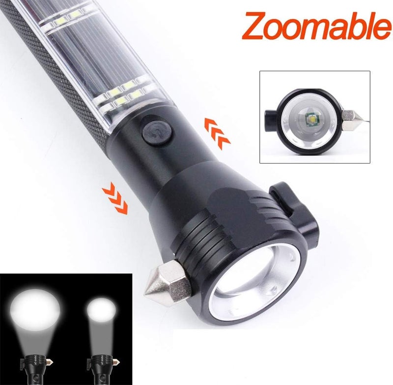 HaRvic HaRvic Aluminium 7 Mode Rechargeable Solar Led Torch Flashlight Use for Car Emergency Long Distance Beam Range Car Rescue Torch with Hammer Window Glass Emergency Bright Light  - Image 5