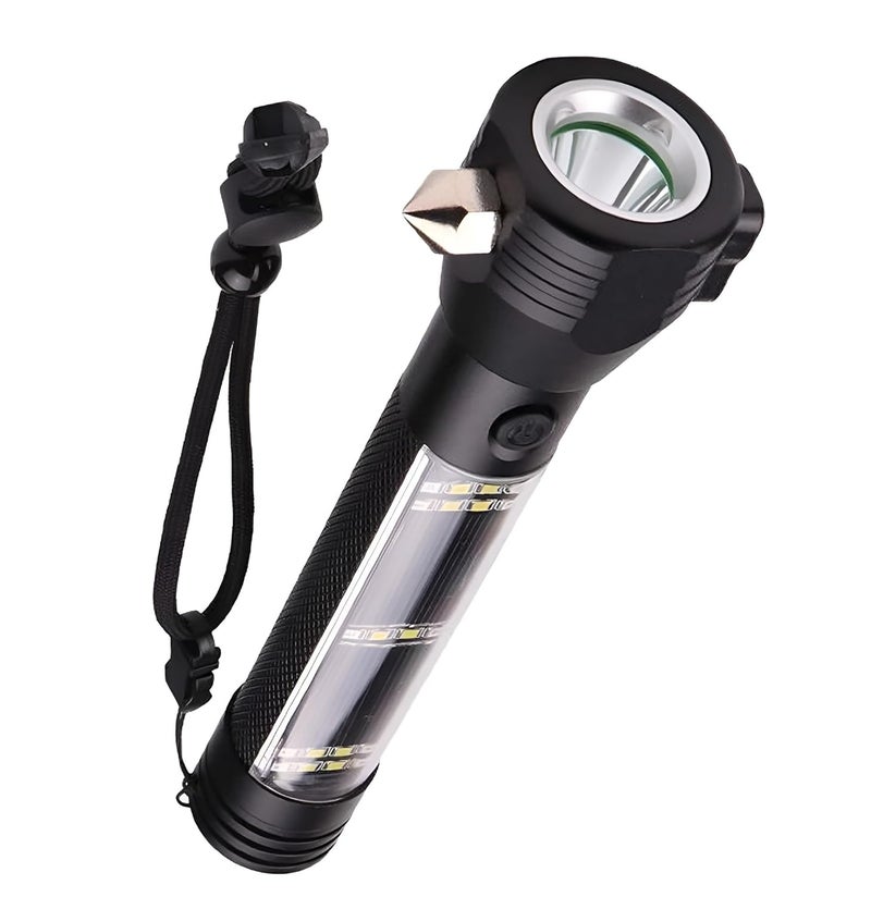 HaRvic HaRvic Aluminium 7 Mode Rechargeable Solar Led Torch Flashlight Use for Car Emergency Long Distance Beam Range Car Rescue Torch with Hammer Window Glass Emergency Bright Light  - Image 1