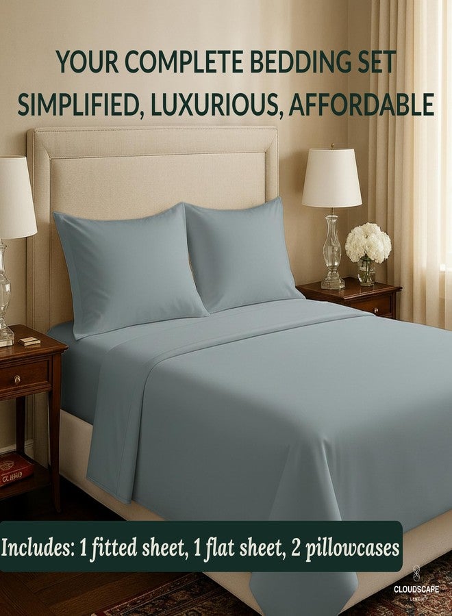 CloudScape Linen Cloud Scape Linen 400 Thread Count King Size Sheets Set - 100% Egyptian Cotton, Soft, Durable & Breathable Cotton Bedsheet Set, Up to 16" Deep Pocket,French Blue - Image 2