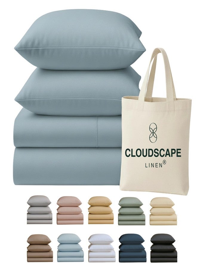 CloudScape Linen Cloud Scape Linen 400 Thread Count King Size Sheets Set - 100% Egyptian Cotton, Soft, Durable & Breathable Cotton Bedsheet Set, Up to 16" Deep Pocket,French Blue - Image 1