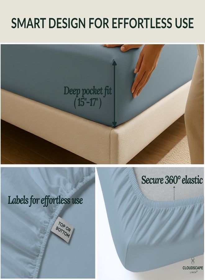 CloudScape Linen Cloud Scape Linen 400 Thread Count King Size Sheets Set - 100% Egyptian Cotton, Soft, Durable & Breathable Cotton Bedsheet Set, Up to 16" Deep Pocket,French Blue - Image 5