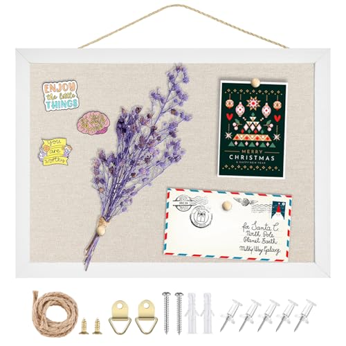 TORASO Linen Bulletin Board,Cork Board for Walls,10.2"x14.2"Small Bulletin Boards,Pin Board for Home Kitchen Office Decorative,Fabric Bulletin Board(WH-2636) - Image 1